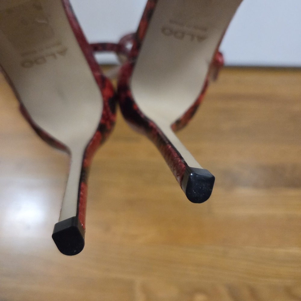 Aldo Womens  Open Toe Sexy Red Snakeskin 5" Stilettos Ankle Strap US 7.5 - Picture 12 of 12